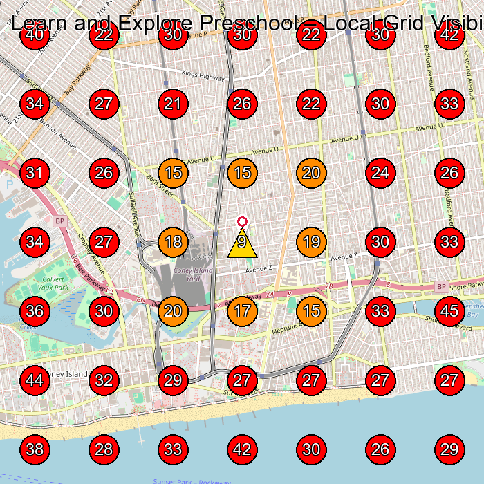 Learn and Explore Preschool GeoGrid visibility map for Day Care Center in Brooklyn